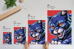 Wall art featuring a blue cat