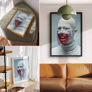 Decorative poster depicting a futuristic face