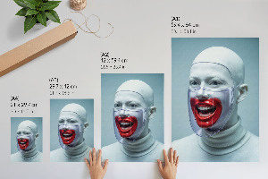 Decorative poster depicting a futuristic face