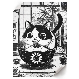 Art print showing a cat curled up in a bowl
