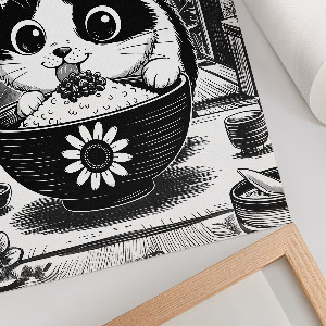 Art print showing a cat curled up in a bowl