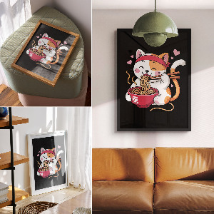 Poster of a kitten playing with pasta