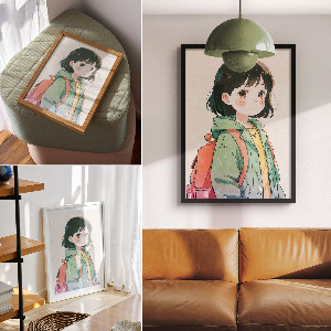 Wall art featuring an anime girl