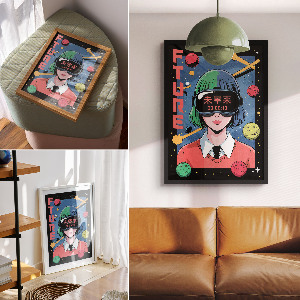 Decorative poster featuring a futuristic anime design