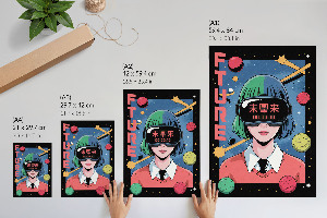 Decorative poster featuring a futuristic anime design