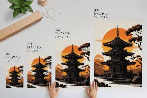 Decorative poster depicting an oriental temple