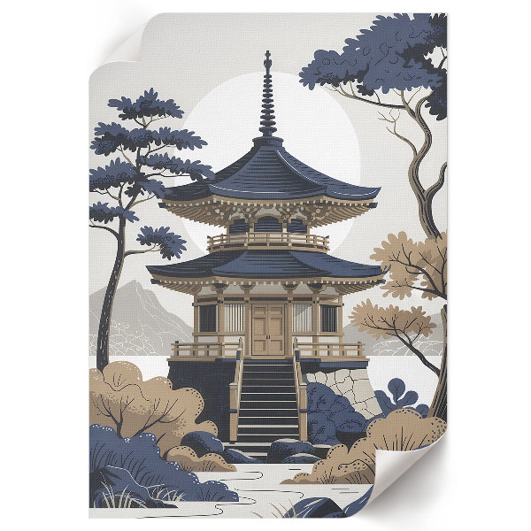 Wall art depicting a Japanese temple