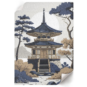 Wall art depicting a Japanese temple