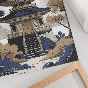 Wall art depicting a Japanese temple