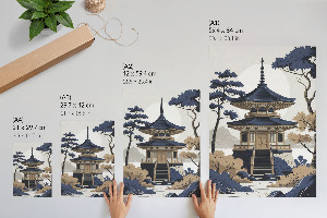 Wall art depicting a Japanese temple