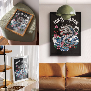 Decorative poster featuring a Japanese dragon