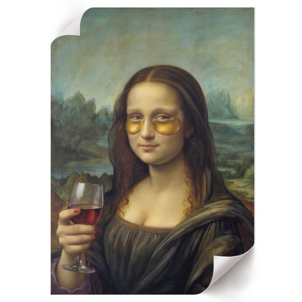 Poster of the Mona Lisa with a glass of wine