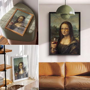 Poster of the Mona Lisa with a glass of wine