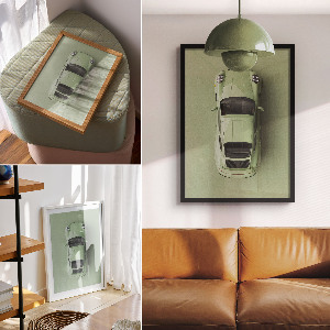 Art print featuring a green car