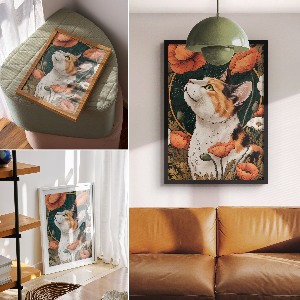 Wall art with a cat magic motif