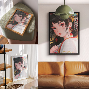 Decorative poster with an anime-style illustration