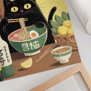 Wall print featuring a cat and ramen