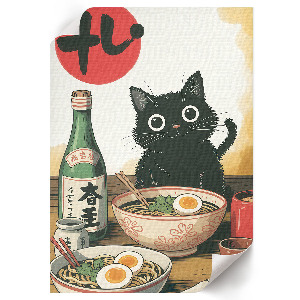 Art print Kitten and ramen