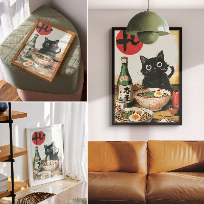 Art print Kitten and ramen