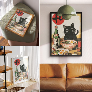 Art print Kitten and ramen