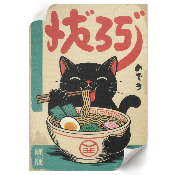 Decorative poster featuring ramen and a cat