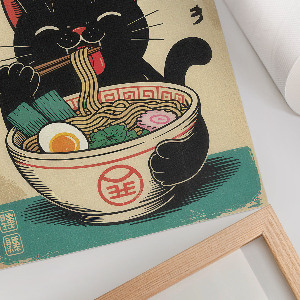 Decorative poster featuring ramen and a cat