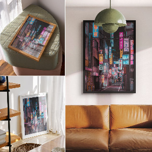 Decorative poster Neon city