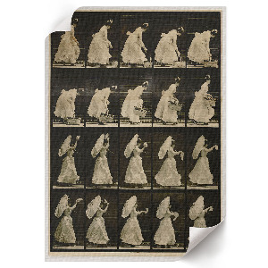 Wall art depicting a woman carrying a basket