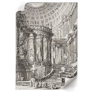 Wall art depicting an ancient temple
