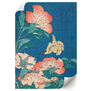Wall art featuring peonies and a canary