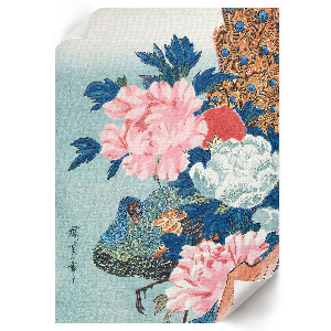 Art print featuring a peacock among peonies