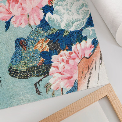 Art print Peacock and peonies
