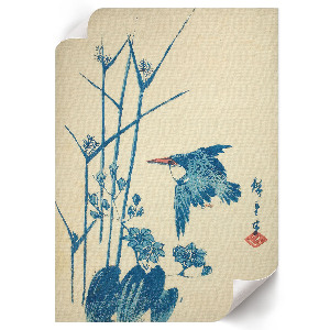 Wall art featuring a kingfisher and botanical motif