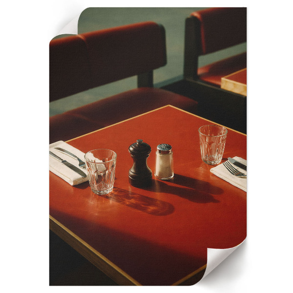 Wall art showing a table in a restaurant