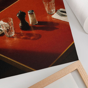 Wall art showing a table in a restaurant