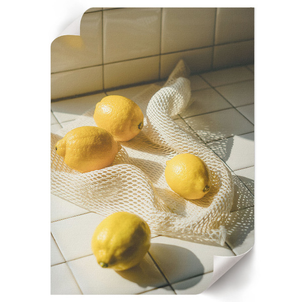 Wall print featuring lemons in a net