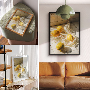 Wall print featuring lemons in a net
