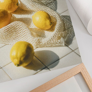 Wall print featuring lemons in a net
