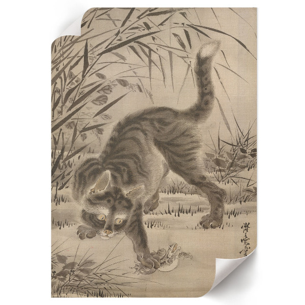Decorative poster Cat catching a frog