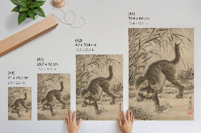 Decorative poster Cat catching a frog