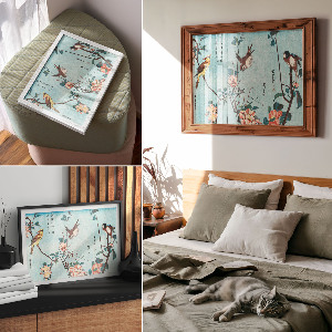 Canvas poster Birds and flowers