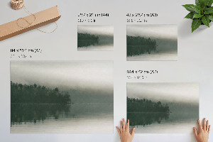 Modern wall art poster depicting a foggy forest