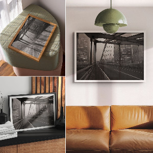 Modern wall art poster featuring a city bridge