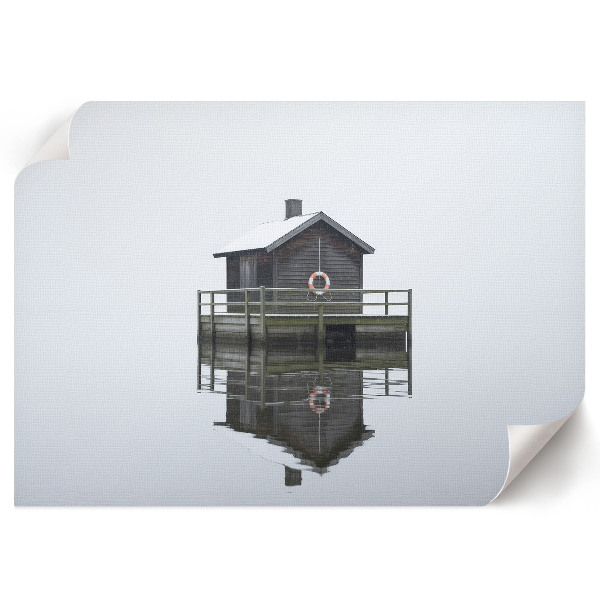 Premium wall art depicting a water hut