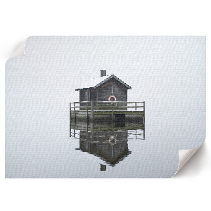 Premium wall art depicting a water hut