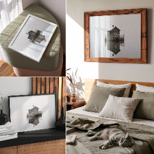 Premium wall art depicting a water hut