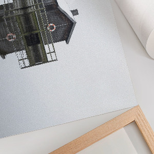 Premium wall art depicting a water hut