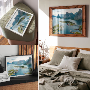 Modern wall art poster depicting a mountain landscape