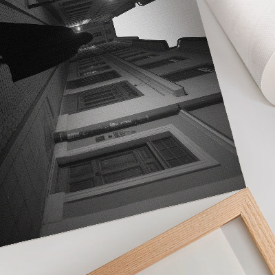 Modern wall art poster featuring a black and white city view