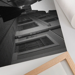 Modern wall art poster featuring a black and white city view